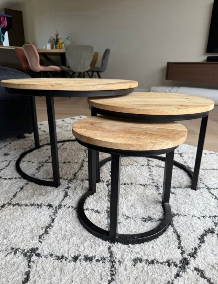 Salontafels, set van 3, Huis en Inrichting, Tafels | Salontafels, Ophalen, Rond, 50 tot 100 cm, Zo goed als nieuw