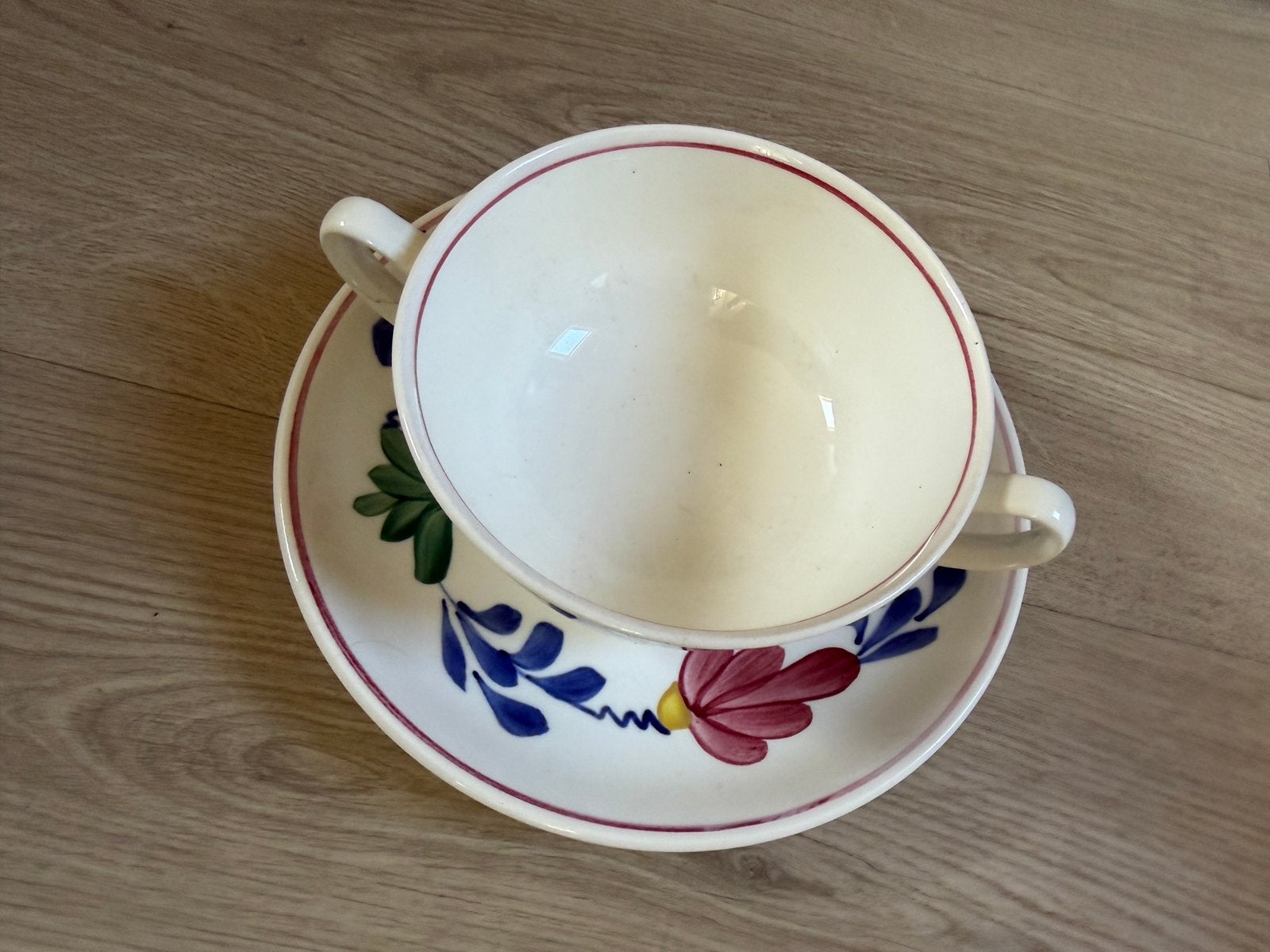 Vintage Boerenbont soepkom met schotel, Ophalen of Verzenden, Zo goed als nieuw, Aardewerk