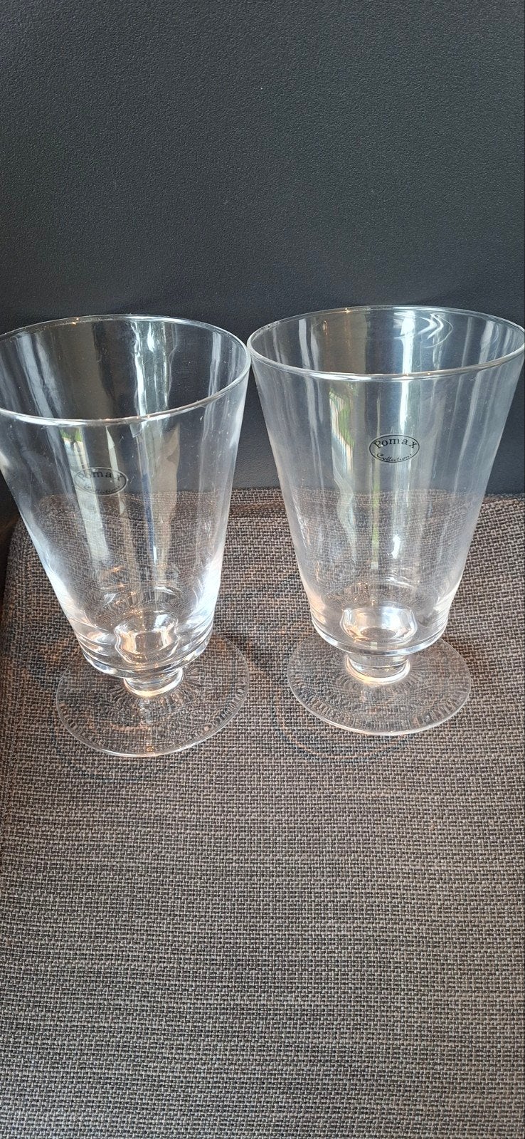 2x Pomax glazen vazen, Transparant, Ophalen of Verzenden, 18 cm, Glas