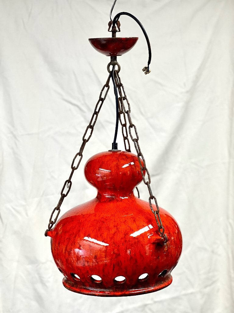 keramiek hanglamp vintage jaren 70 knalrood, Huis en Inrichting, Lampen | Hanglampen, Ophalen, Steen/keramiek, Gebruikt, E27 (groot)