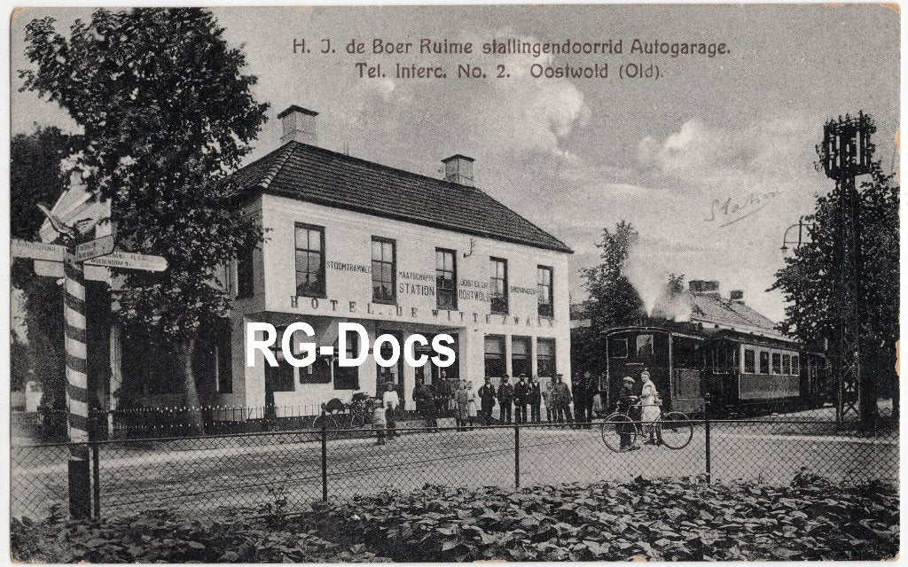 Ansichtkaart Briefkaart Hotel Witte Zwaan Oostwold Tram 1915, Ophalen of Verzenden, Voor 1920, Ongelopen, Groningen