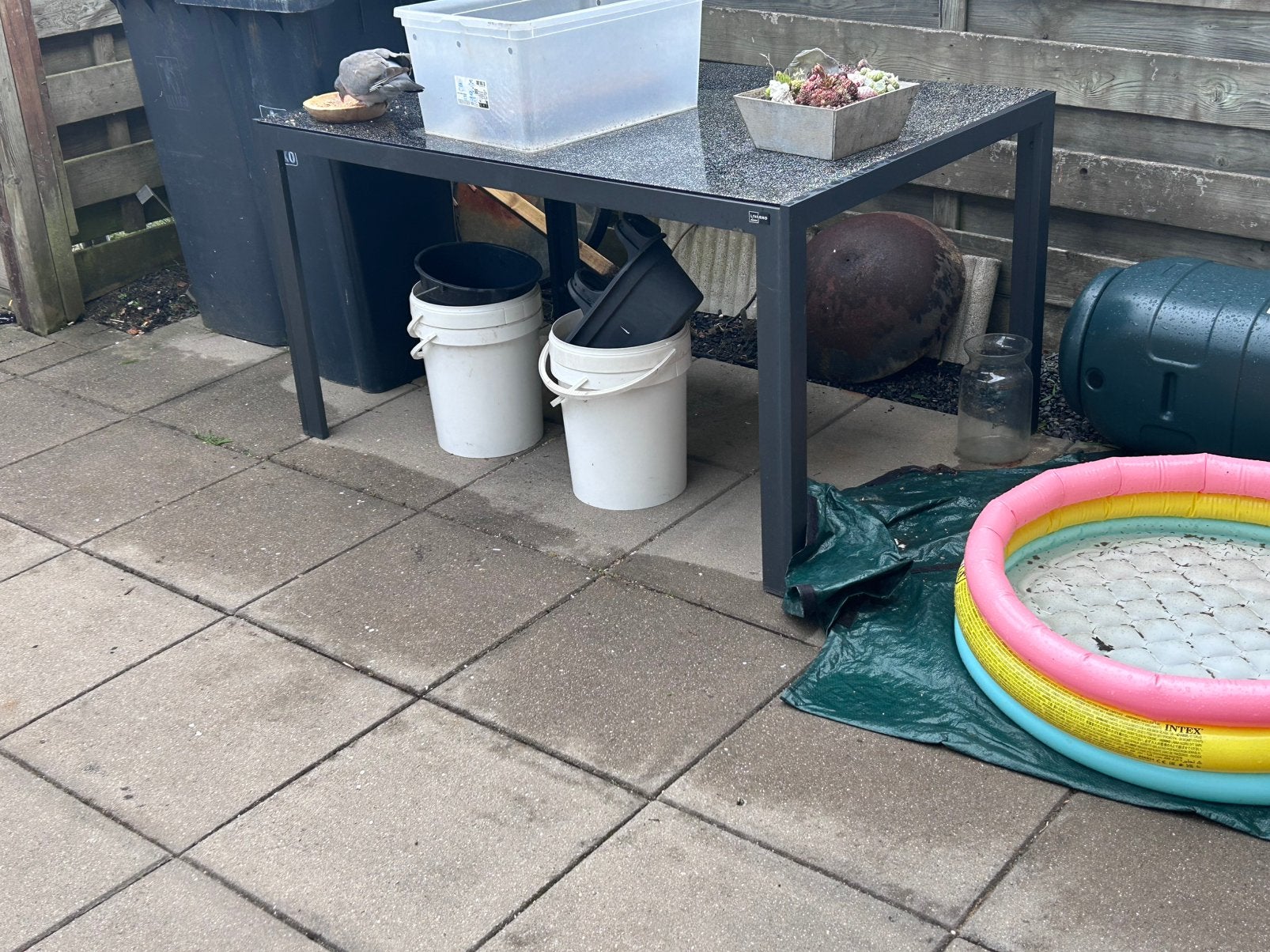 Gratis tuintafel met glasplaat ( livarno), Ophalen, Gebruikt, Rechthoekig, Aluminium