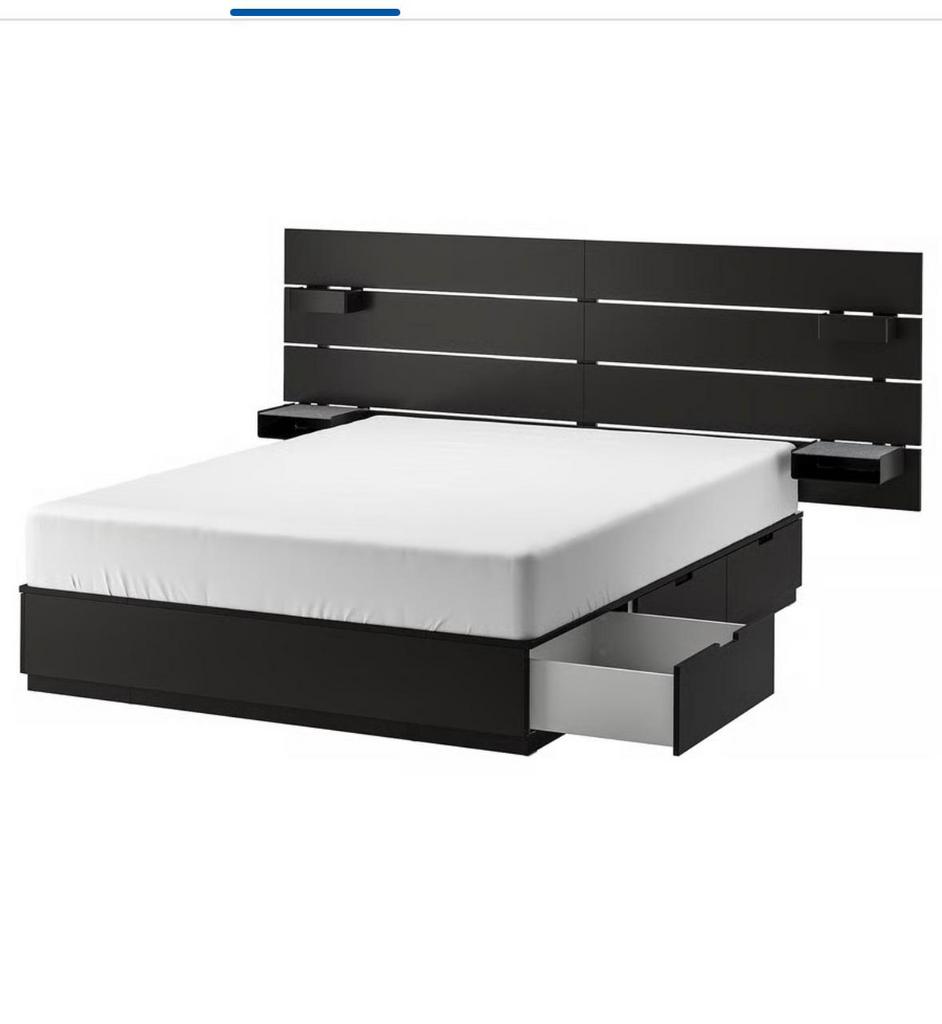ZGAN Nordli bed 160x200 ikea incl. Hoofd en matras, Ophalen, Zwart, Tweepersoons, Zo goed als nieuw