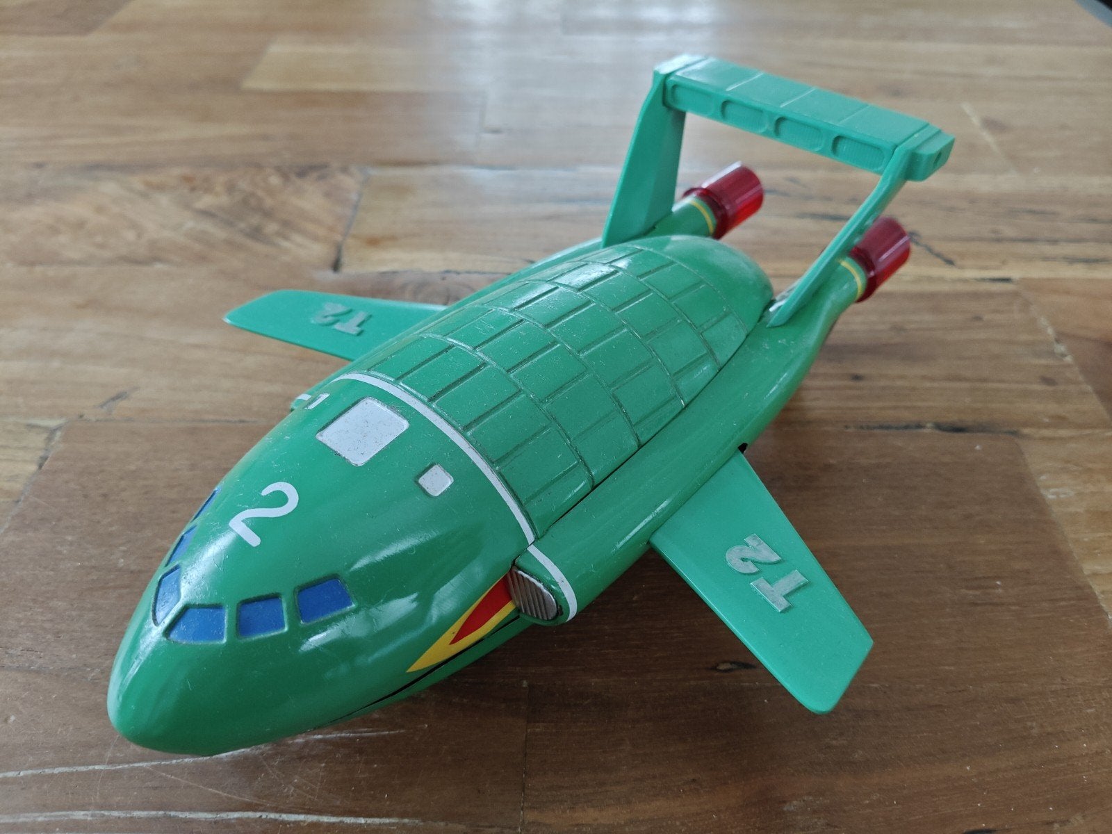 Vintage Aoshin Thunderbirds 2 Blikken speelgoed vliegtuig, Ophalen of Verzenden, Gebruikt