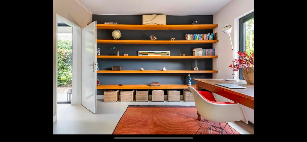 5 lange houten sier wandplanken met stalen bevestiging, Ophalen, Gebruikt