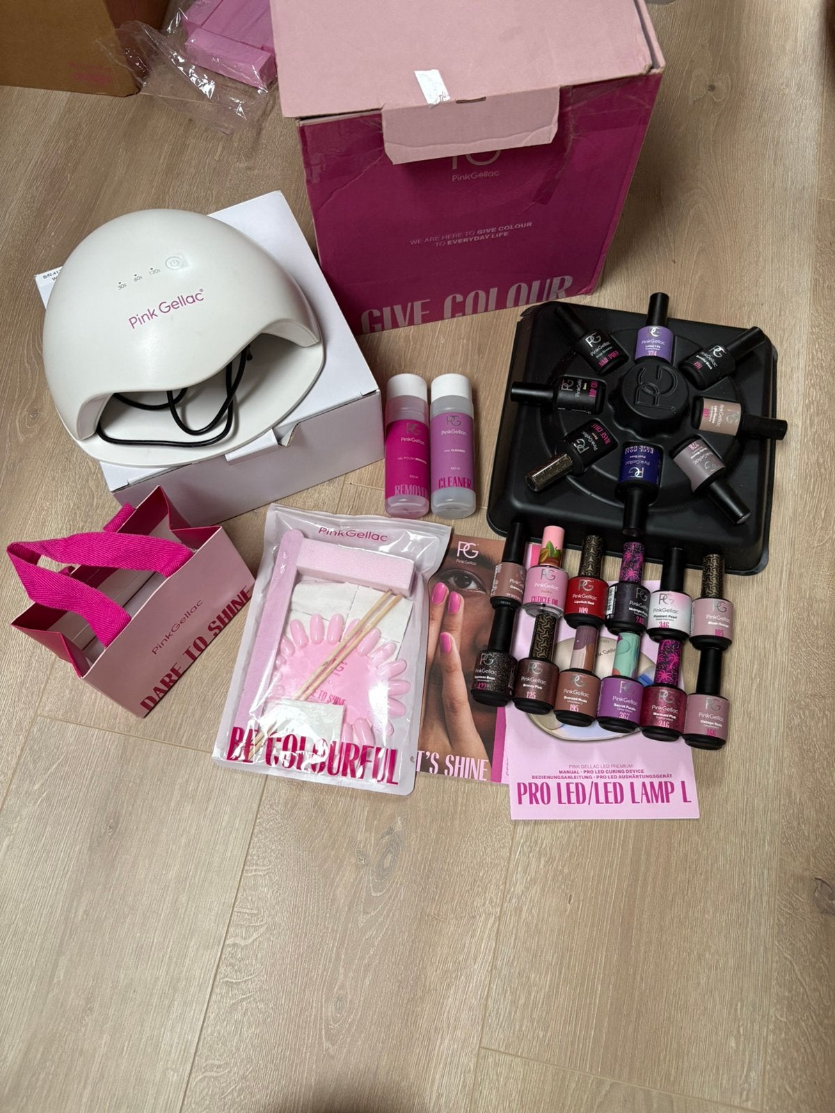 Pink gellac starterset met 20 lakjes, peel base en meer, Ophalen of Verzenden, Zo goed als nieuw, Roze, Handen en Nagels