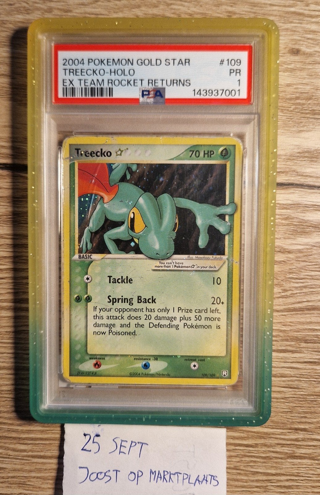 Treecko Gold Star PSA 1 Pokemon, Ophalen of Verzenden, Gebruikt, Losse kaart, Foil