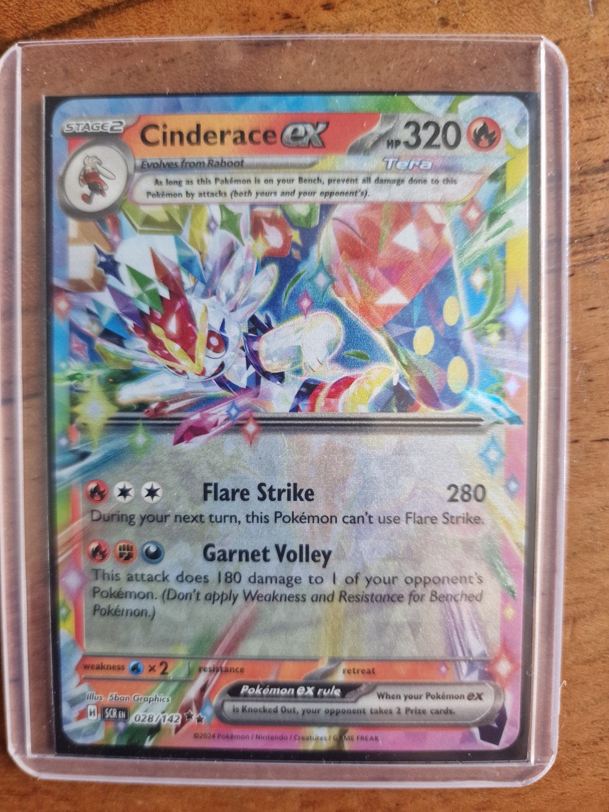 Cinderace ex Tera Pokémon kaart 028/142, Ophalen of Verzenden, Zo goed als nieuw, Losse kaart, Foil