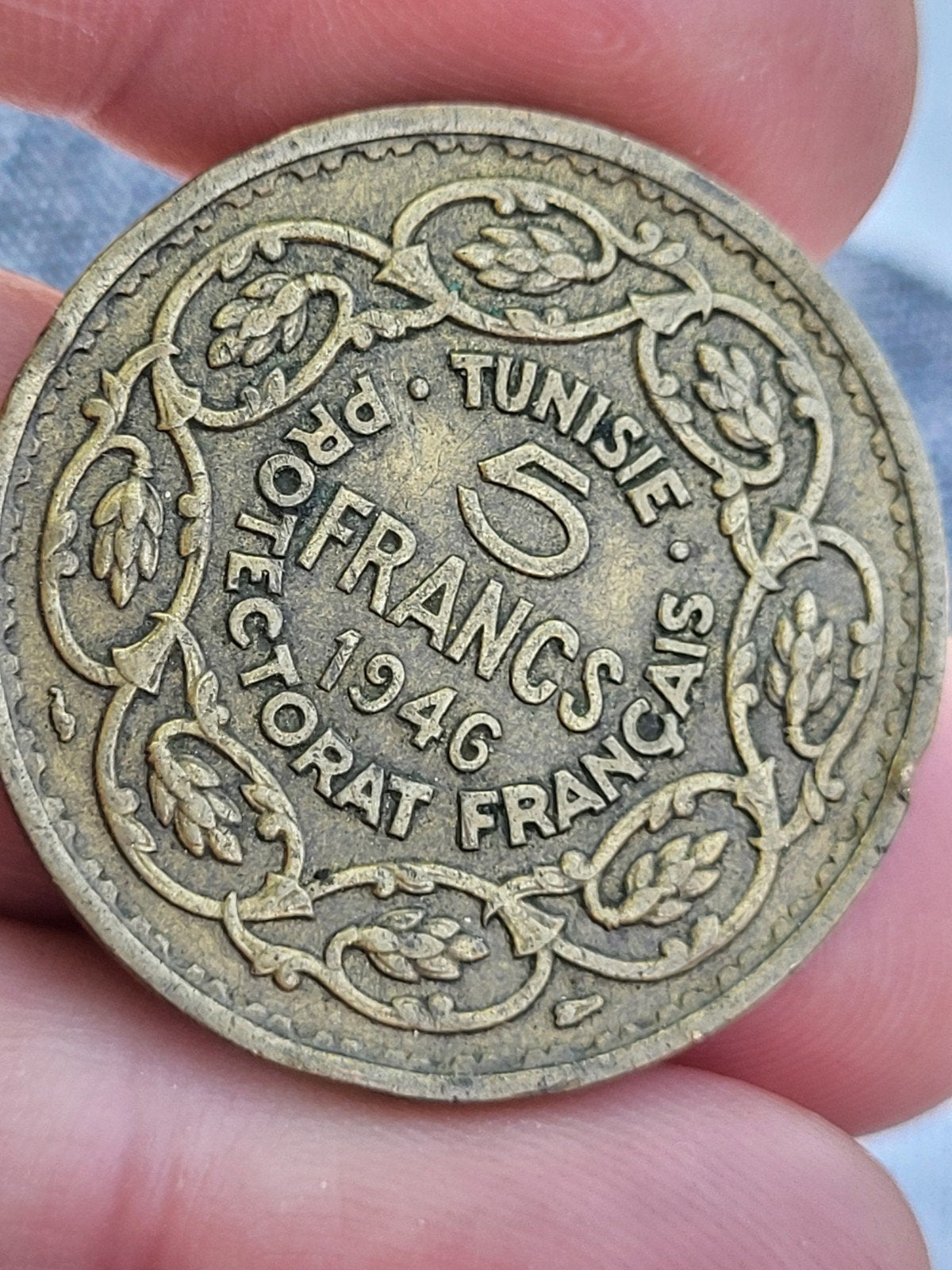 Munt Tunesie 5 Francs 1946 zeer fraai, Ophalen of Verzenden