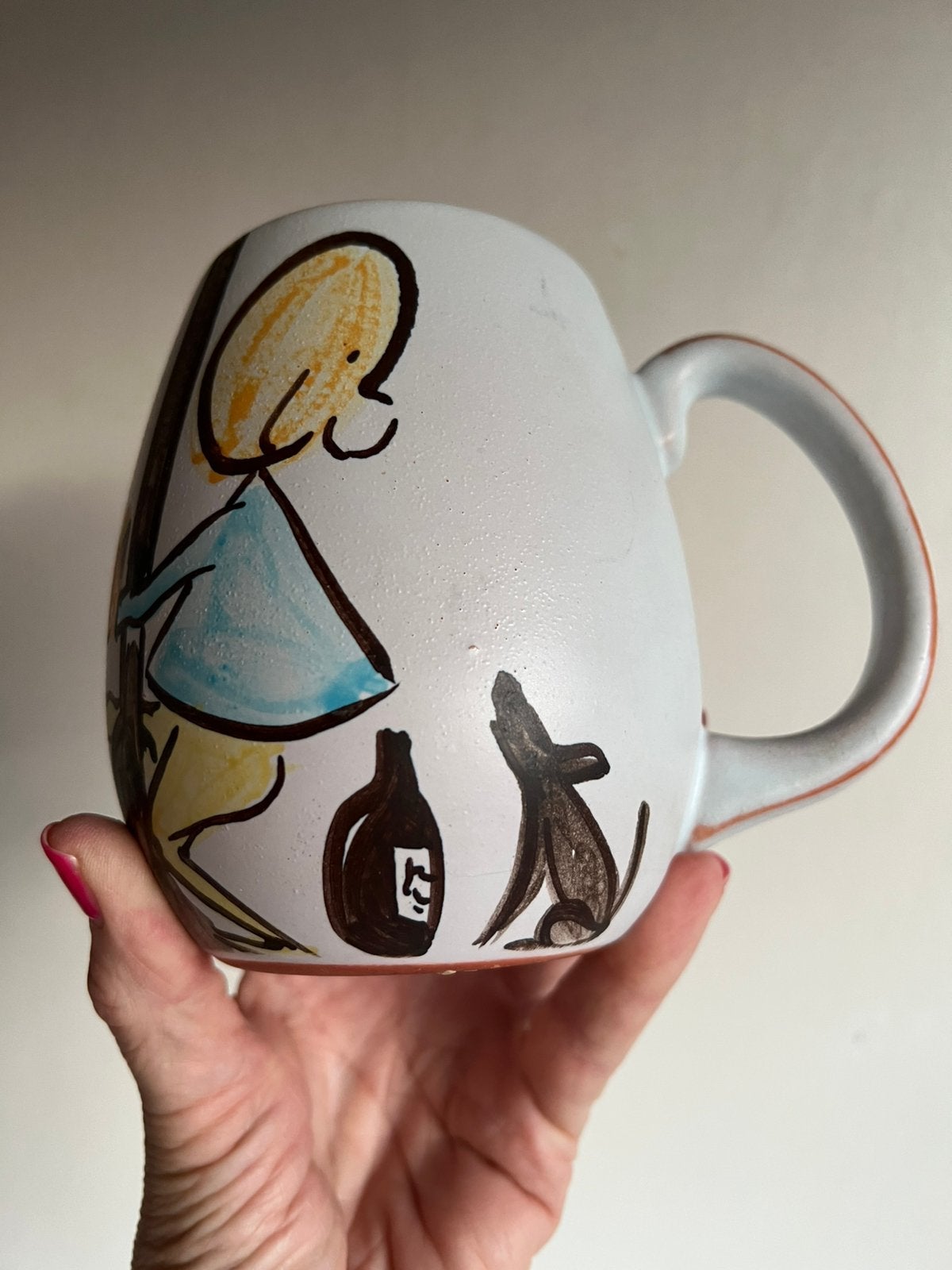Vintage XL Boonstra ? Koffiemok ‘KAFE’ Beker Man en Hond, Antiek en Kunst, Ophalen of Verzenden