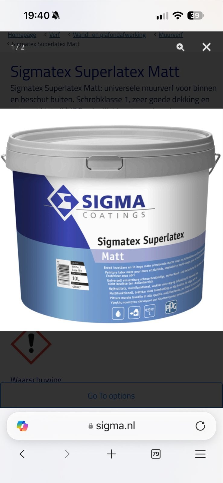 Nieuwe Sigma Superlatex Matt 10L - RAL 9010 Off White, Wit, Nieuw, Ophalen of Verzenden, Verf