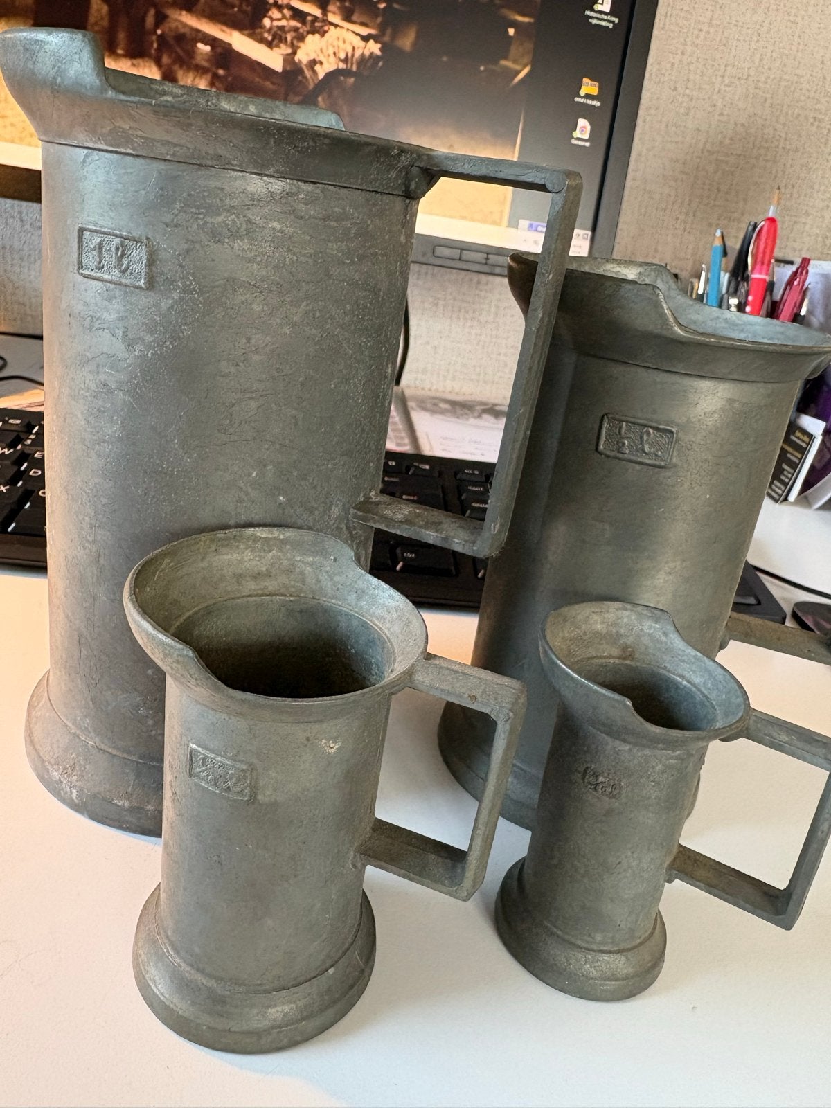 Set van 4 antieke tinnen kannen - PELTRATO 95%, Antiek en Kunst, Antiek | Tin, Ophalen of Verzenden