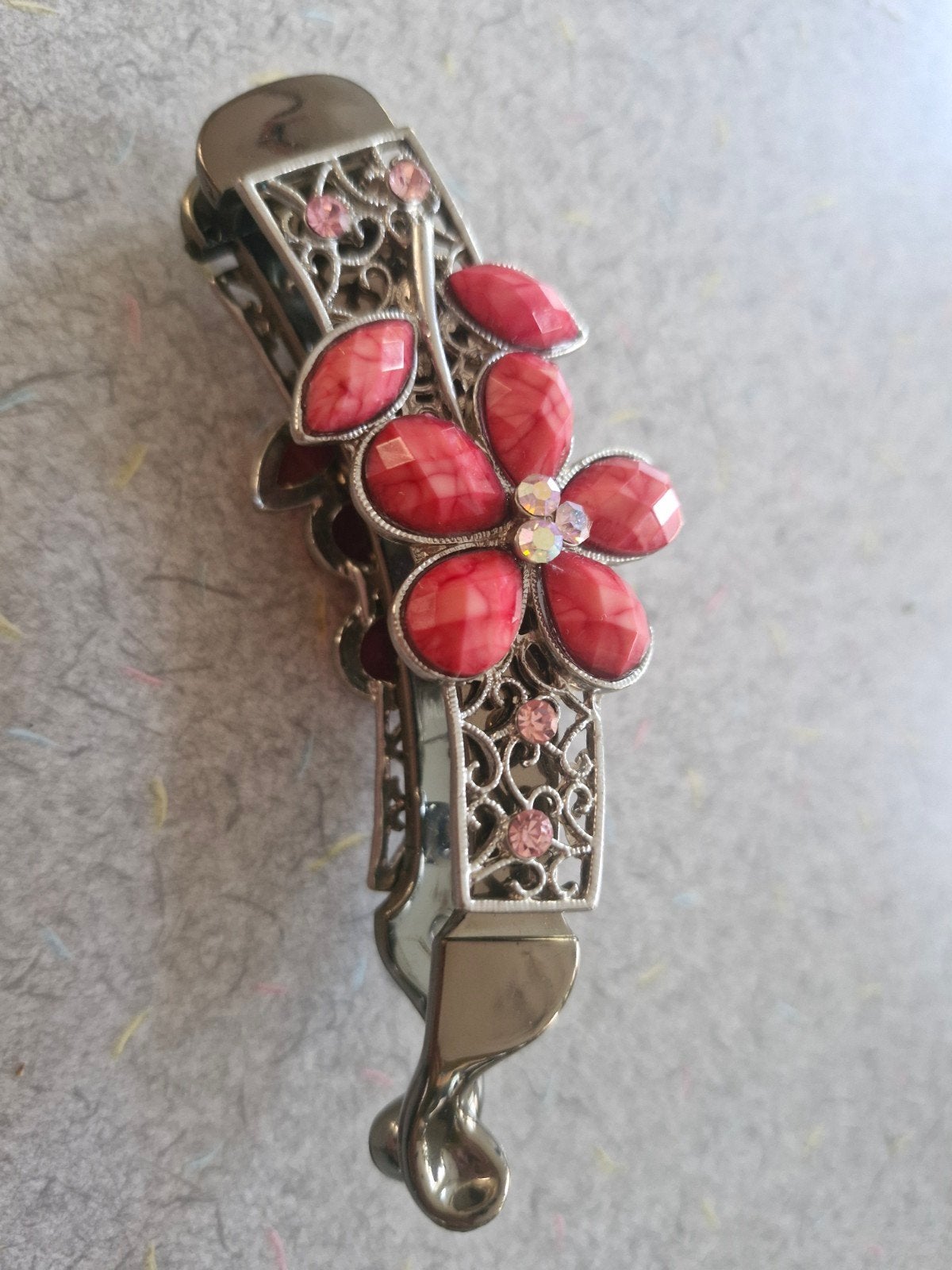 Vintage Haarclip met Rode Bloemen en Strass, Ophalen of Verzenden, Gebruikt