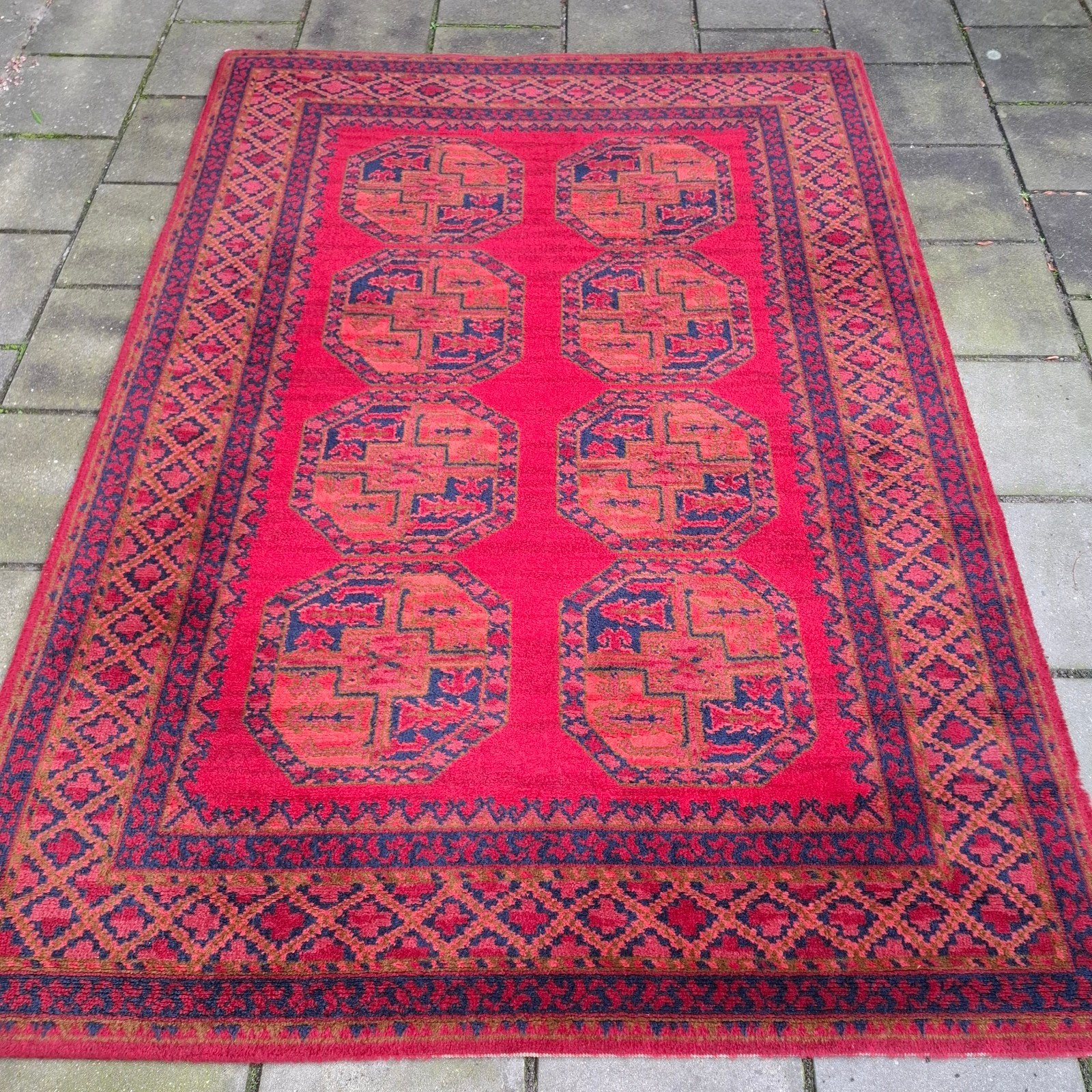 Vintage perzisch Afgaans wollen tapijt 116x95 cm, Gebruikt, Rood, Vintage, 150 tot 200 cm