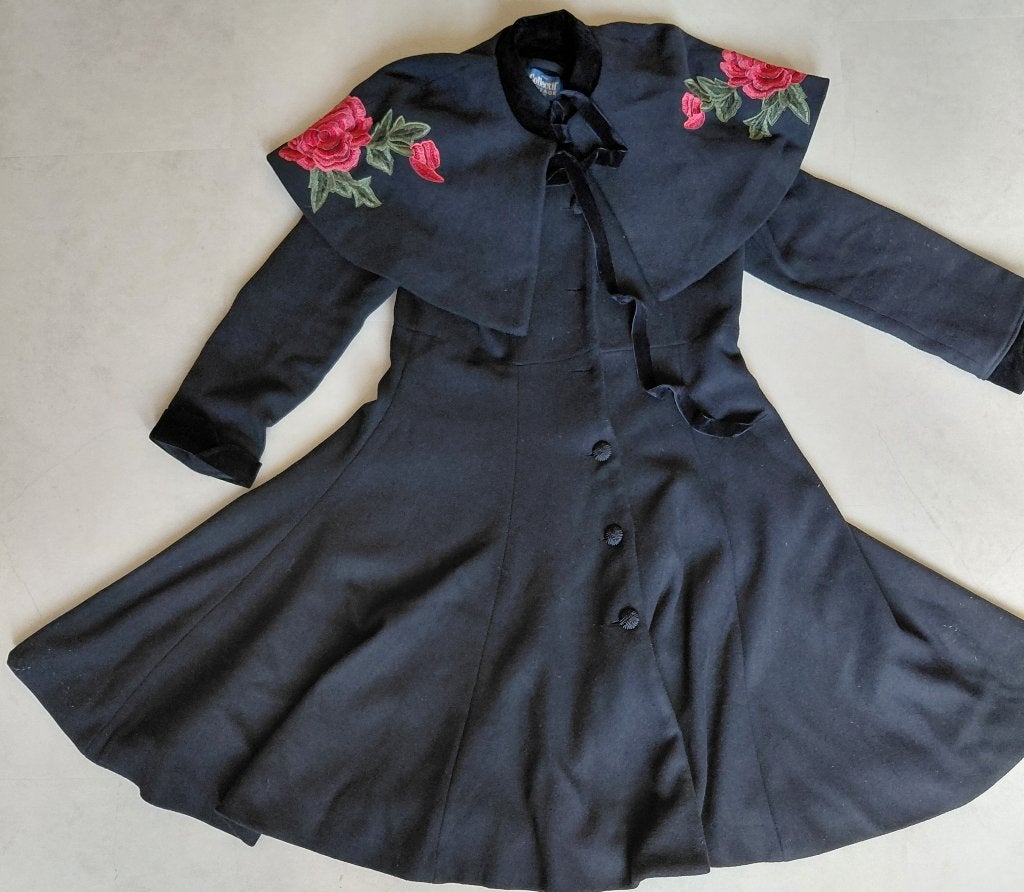 ZWARTE COLLECTIF VINTAGE WINTERJAS / MANTEL MET LOSSE CAPE, Collectif Vintage London, Zwart, Maat 46/48 (XL) of groter, Ophalen of Verzenden