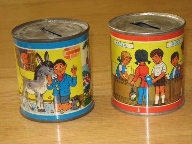 2 oud blikken spaarpotjes uit de GDR, spardose 1950/1960, Verzamelen, Spaarpotten, Ophalen of Verzenden, Gebruikt, Metaal of Blik