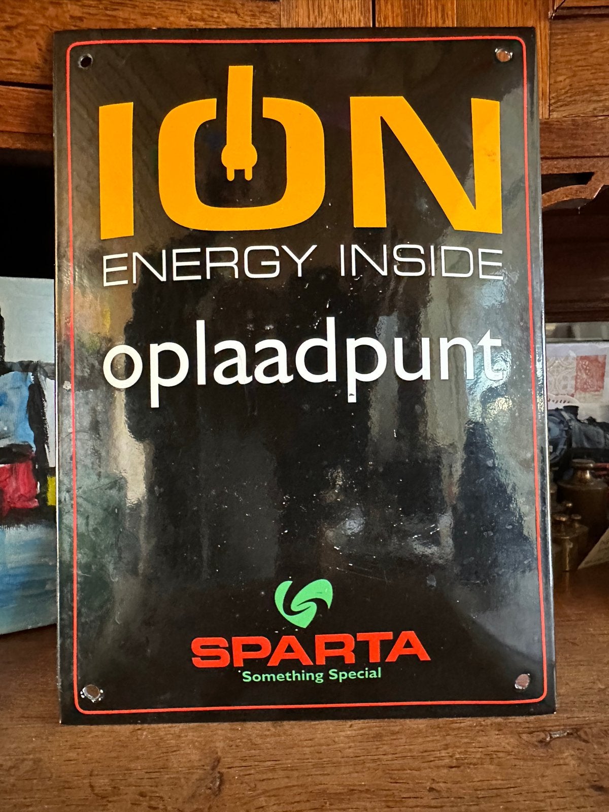 Vintage Sparta ION Oplaadpunt emaille reclamebord, Ophalen of Verzenden