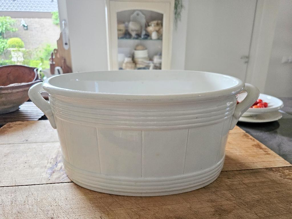 Antieke grote witte Franse wasbak / voetbad /kom met banden, Ophalen of Verzenden