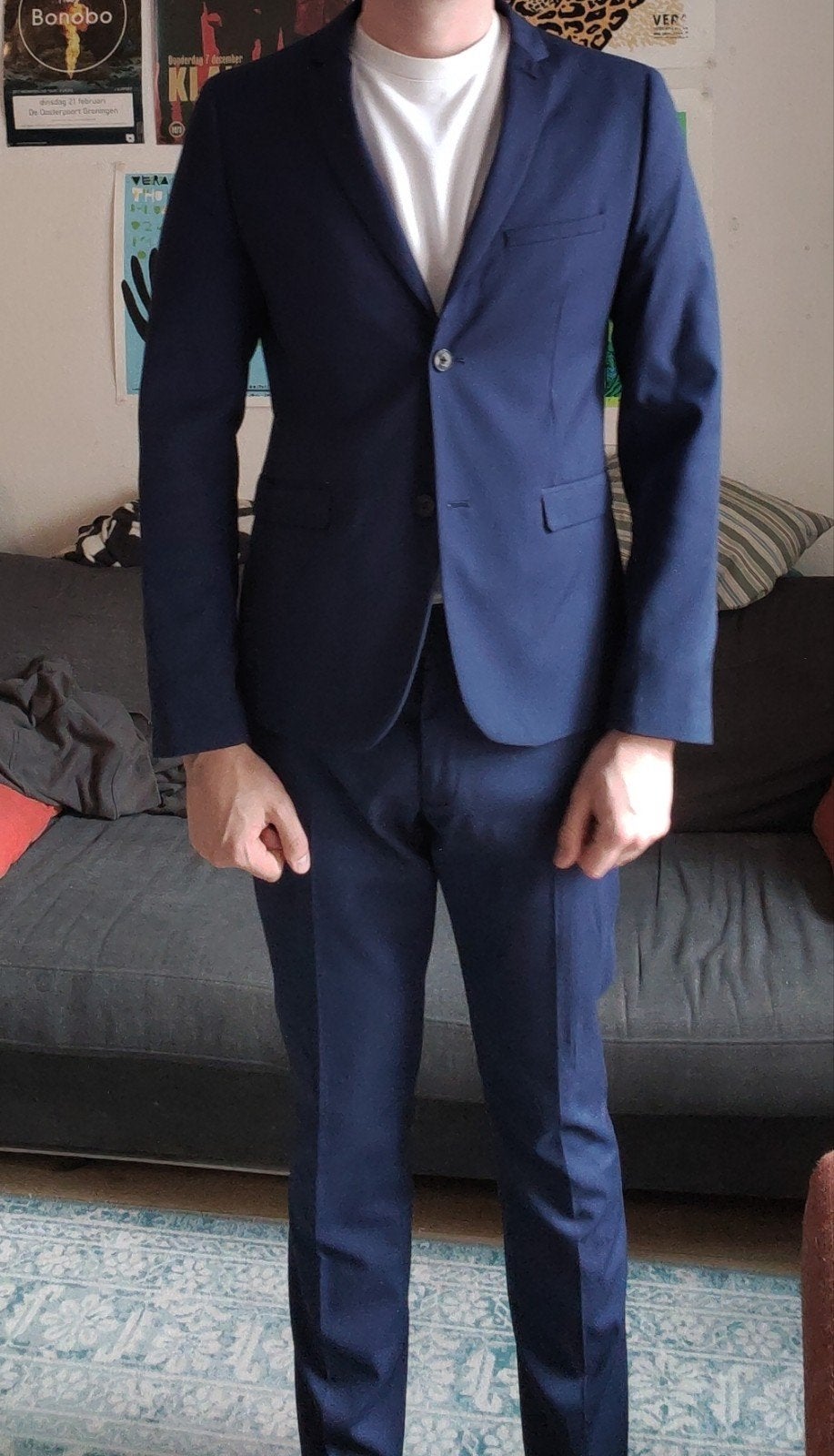 WE Men pak (blazer + pantalon) donkerblauw (L), Ophalen of Verzenden, Zo goed als nieuw, Maat 52/54 (L), Blauw