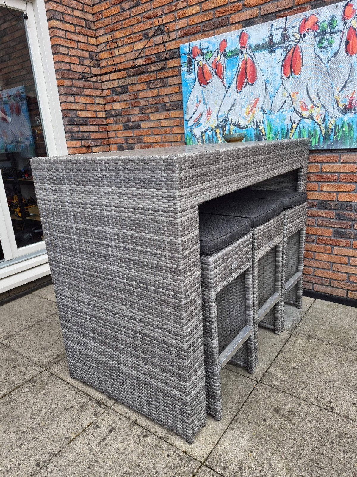 SenS-Line Wicker Bartafel met 6 Krukken - in goede staat, Ophalen, Gebruikt, 6 zitplaatsen, Wicker