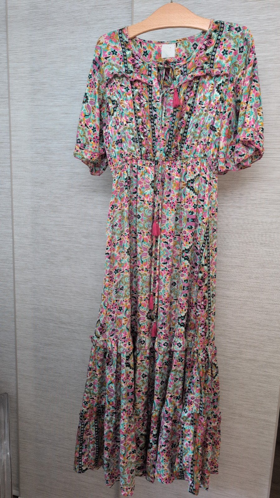 Vrolijke (boho) maxi zomerjurk, Meerkleurig, Maat 42/44 (L), Ophalen of Verzenden, Zo goed als nieuw