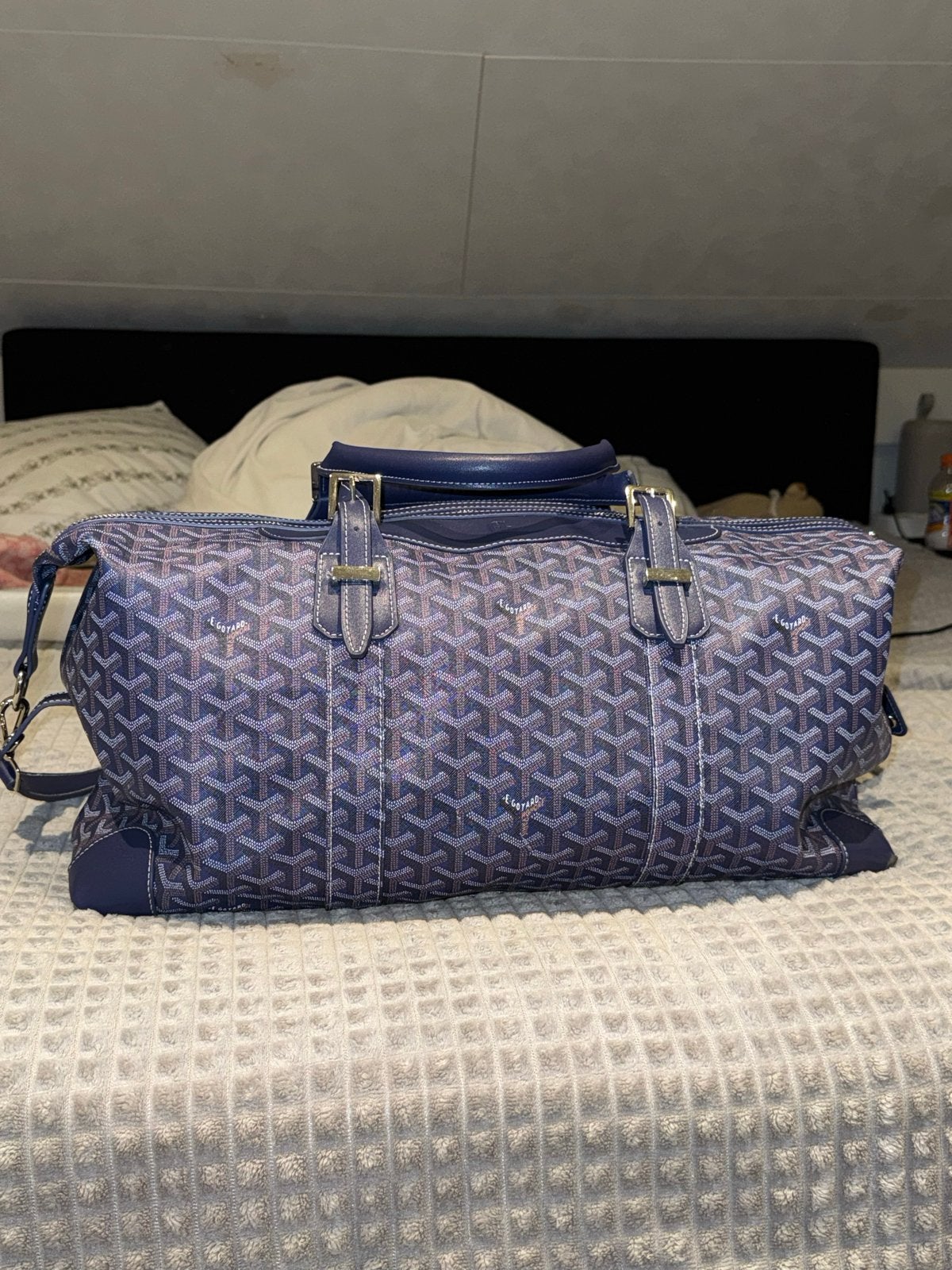 Goyard Boston Bag Blauw - Stijlvolle Reistas/Weekendtas, 20 tot 30 cm, Blauw, Ophalen of Verzenden, Zo goed als nieuw