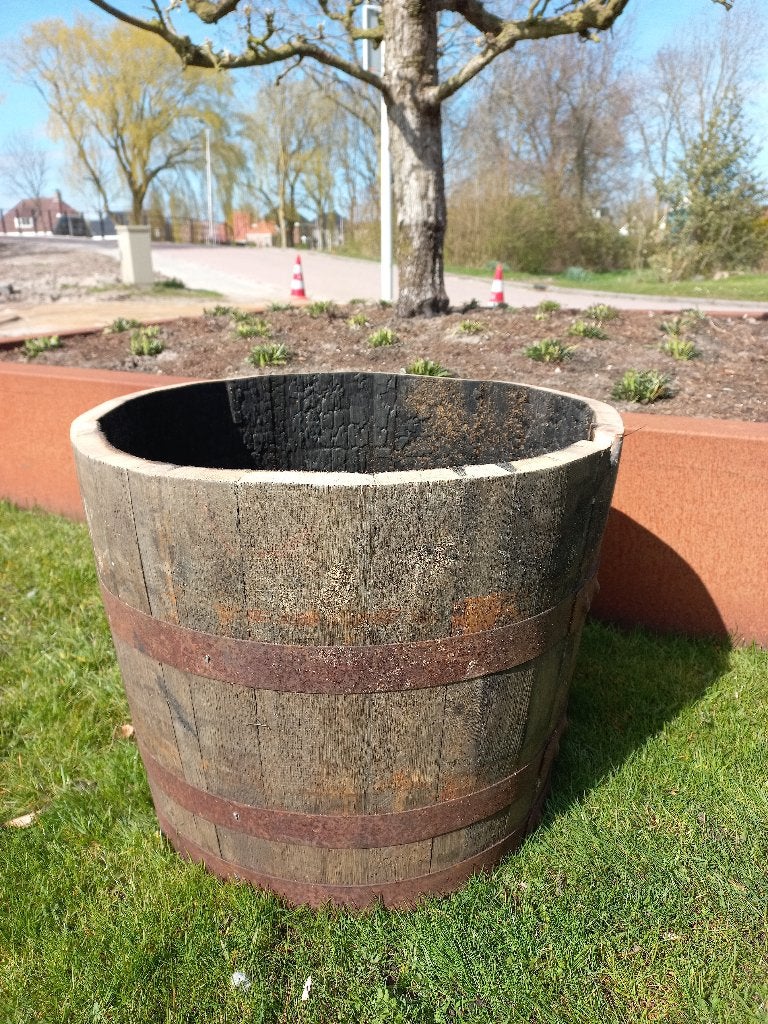 Half Whiskeyvat Eikenhouten Bloembak Inhoud 62.5 liter, Ophalen, Rond, Nieuw, Balkon