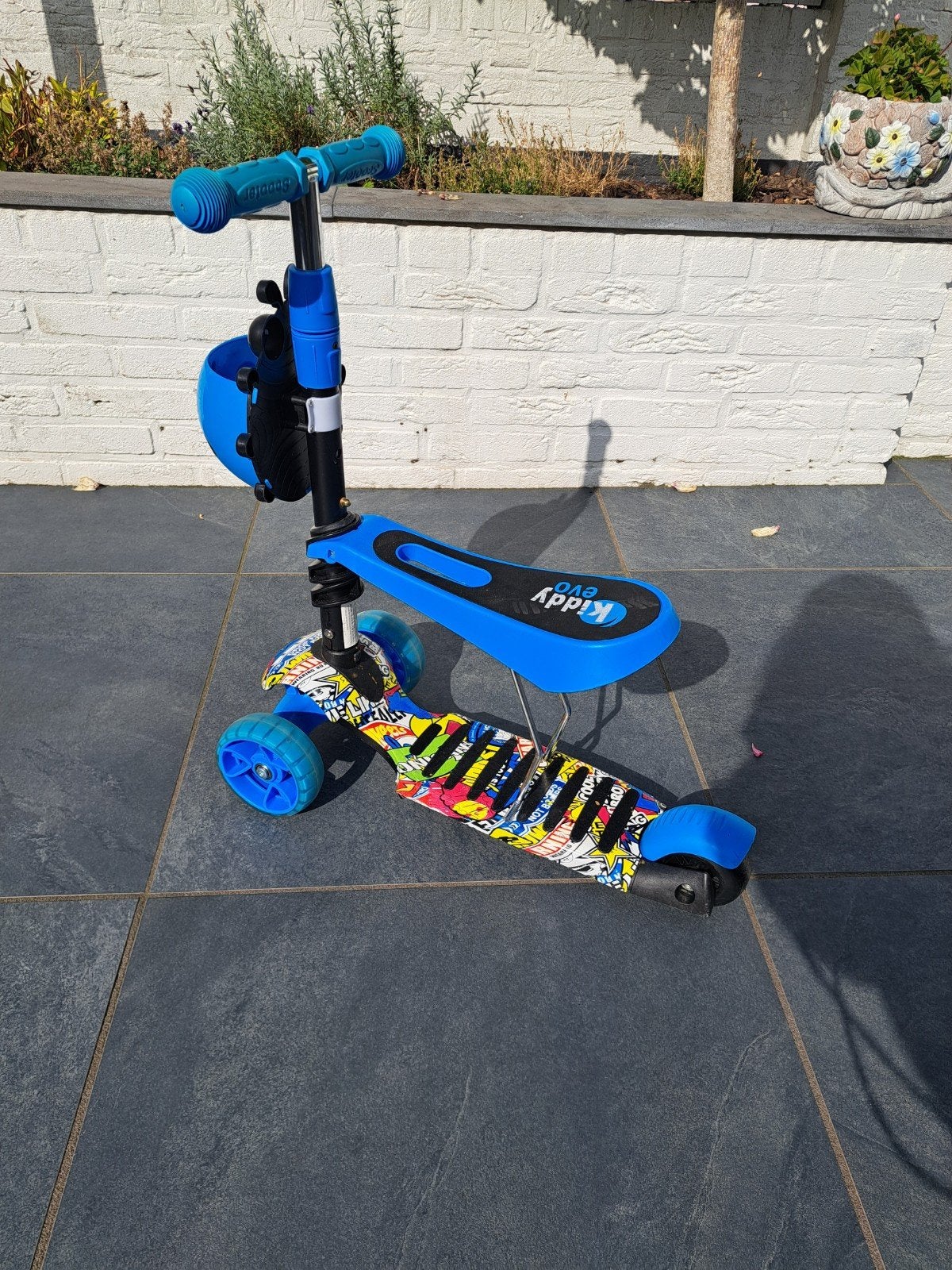 Blauwe kinderstep met zitje en opbergmandje, Fietsen en Brommers, Ophalen, Gebruikt, Gewone step, Kiddy