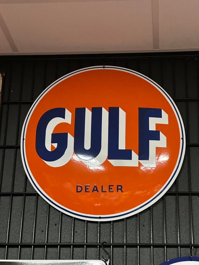 Emaille reclamebord Gulf Dealer - Porsche Racing 70 cm