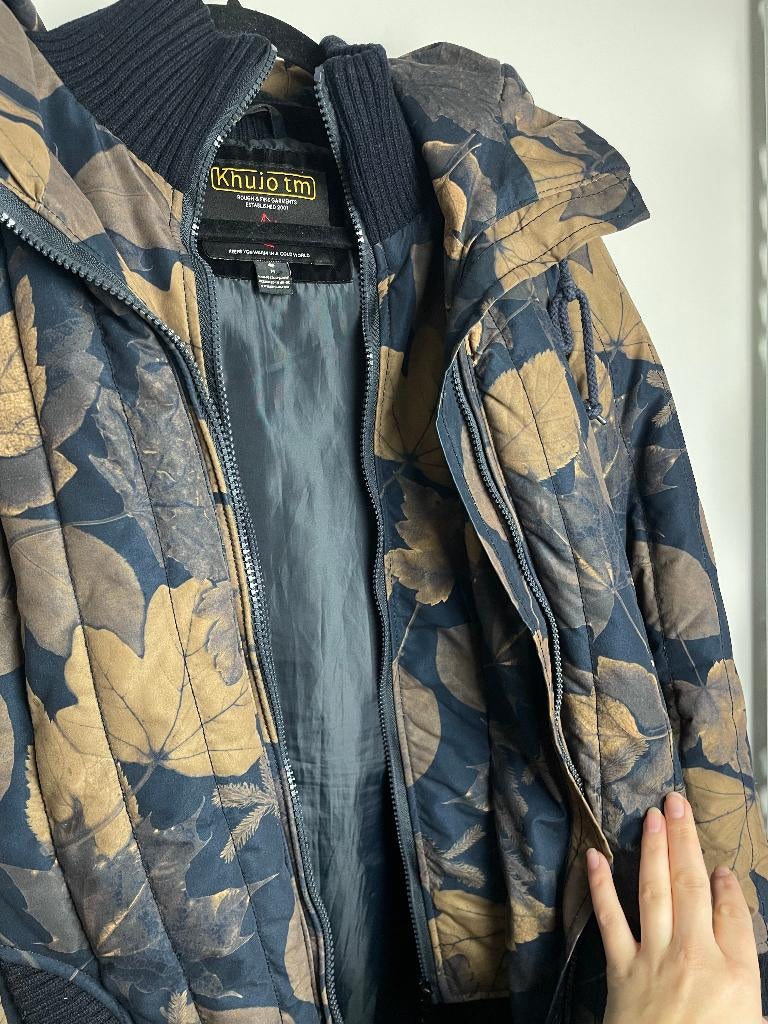 Khujo Jerry Prime gewatteerde wintermantel met bladeren M, Maat 38/40 (M), HTS Textilvertriebs GmbH, Blauw, Khujo