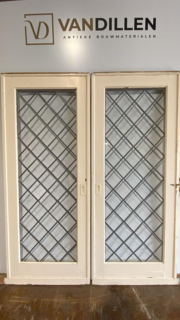 Set ensuite / schuifdeuren glas in lood ruitmotief, 80 tot 100 cm, Binnendeur, Ophalen of Verzenden, Zo goed als nieuw