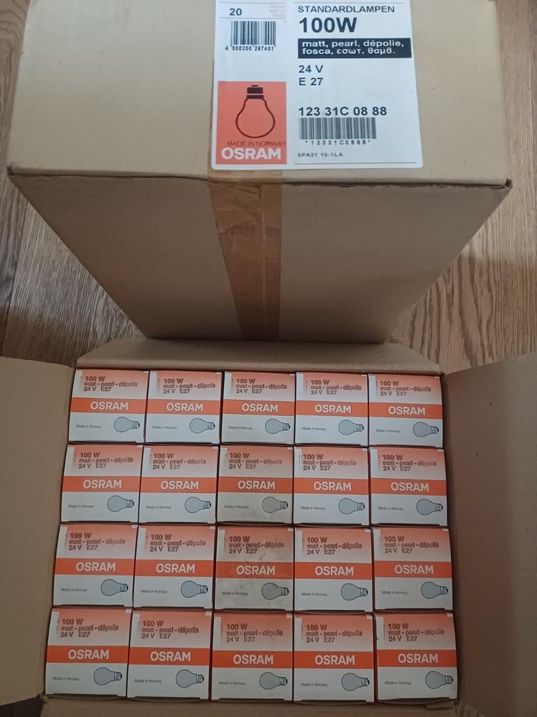 40x Osram gloeilampen 24 Volt 100 Watt E27 fitting, Gloeilamp, 60 watt of meer, Nieuw, E27 (groot)