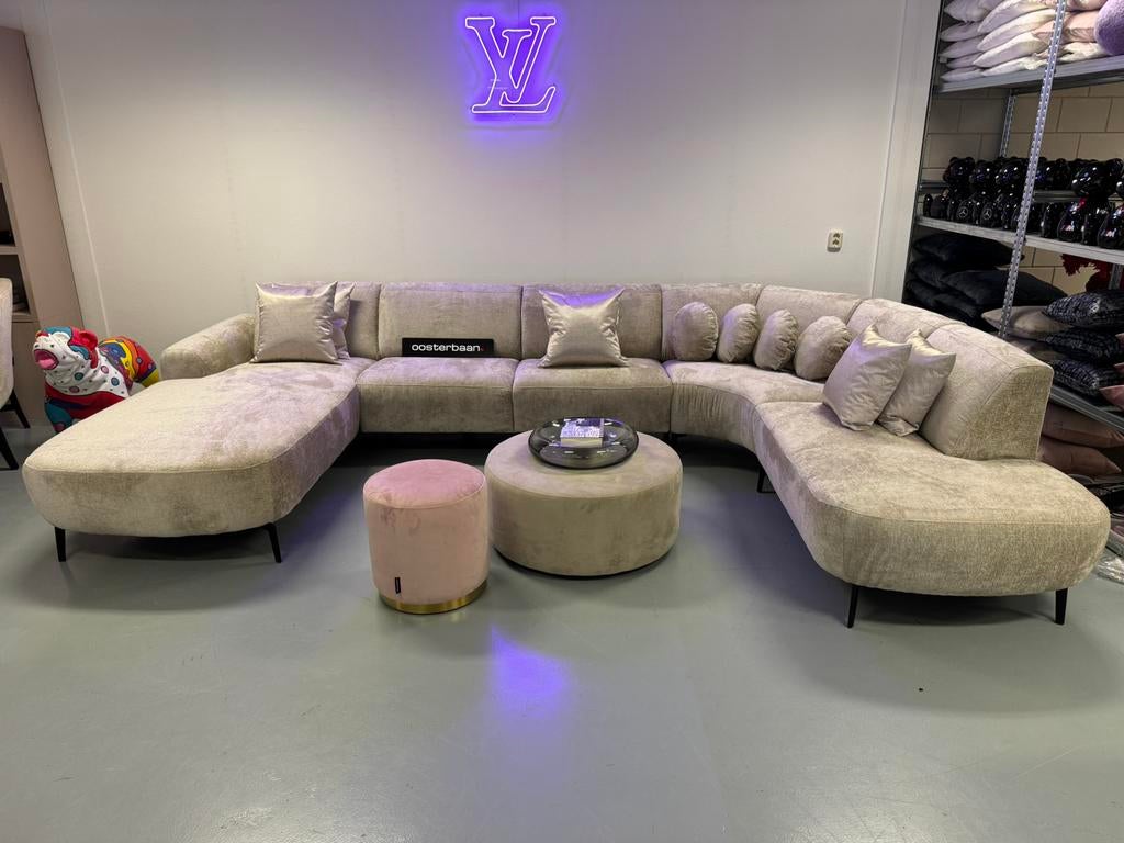 Luxe Velvet Teddy Ubank Jordy 210x380x240cm Beige Sand NEW, Info@oosterbaanwonen.nl, Venus 31 8448CE Heerenveen, Nieuw, Ophalen of Verzenden