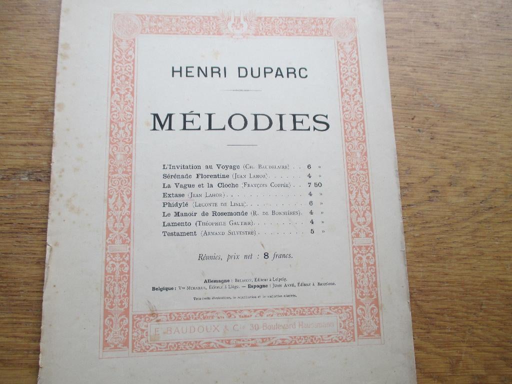 HENRI DUPARC -EXTASE, Gebruikt, Ophalen of Verzenden, Artiest of Componist, Piano
