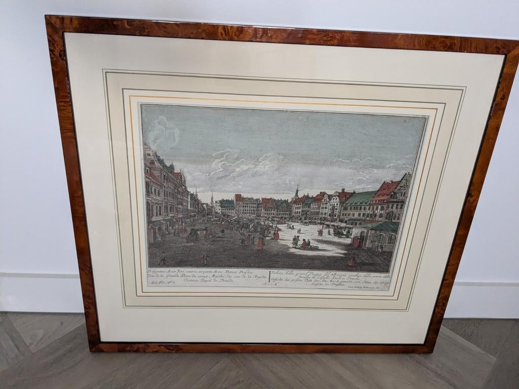 Ingelijste prent Chateau Royal de Dresden, Antiek en Kunst, Kunst | Etsen en Gravures, Ophalen