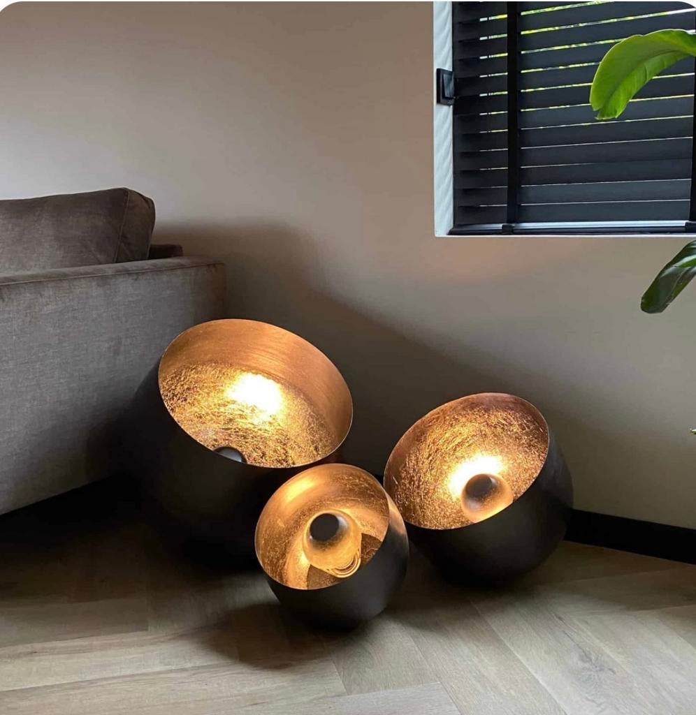 Industriële vloerlampen, als nieuw, set van 3 - Zwart Nikkel, Ophalen of Verzenden, Zo goed als nieuw, Minder dan 100 cm, Metaal