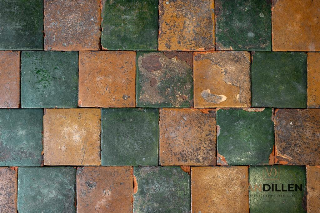 Zeer gave antieke estrikken groen geel 15x15 20.5M2!, Gebruikt, Steen of Klei, Minder dan 50 cm, Ophalen of Verzenden