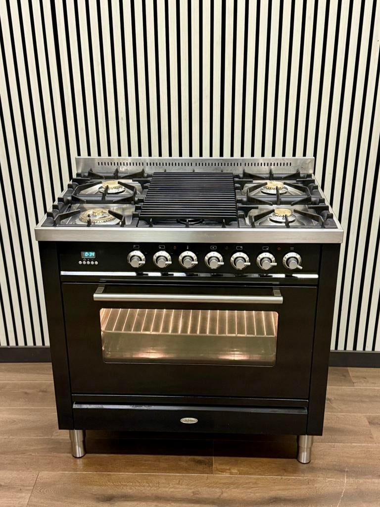 Luxe Boretti Fornuis zwart hoogglans Incl. Afzuigkap 90 cm, Fornello Esperta, Ophalen of Verzenden, Zo goed als nieuw, Energieklasse A of zuiniger