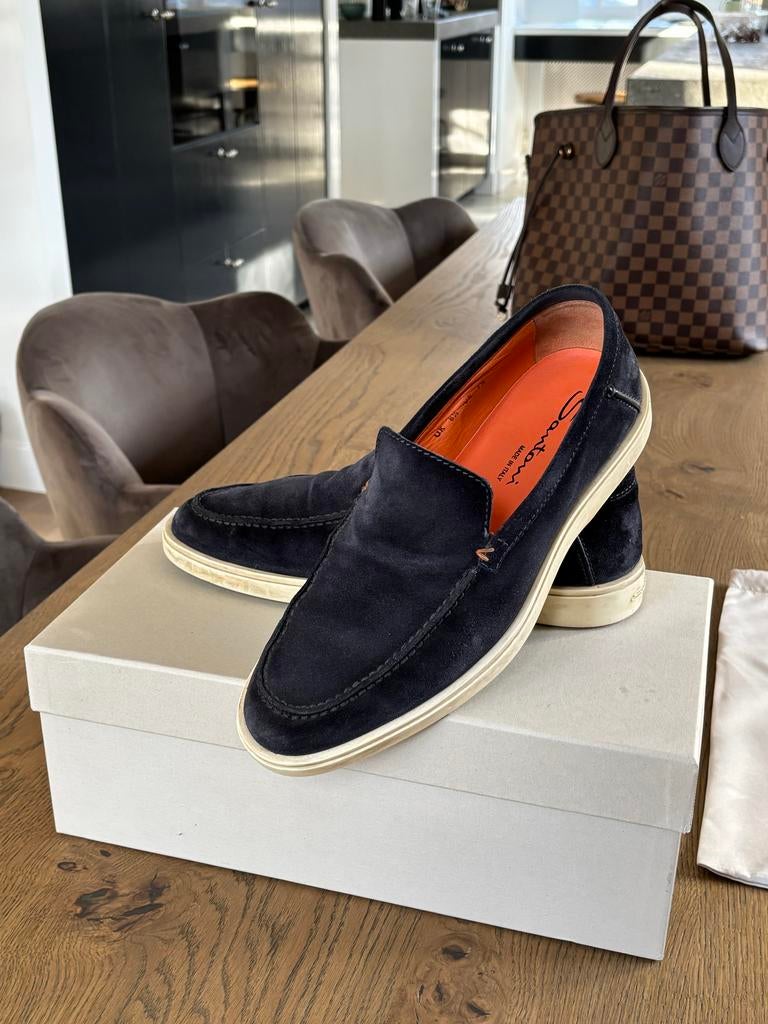 Santoni Loafers - Blauw Suède - UK 6,5 / US 7,5, Ophalen of Verzenden, Zo goed als nieuw, Blauw, Loafers