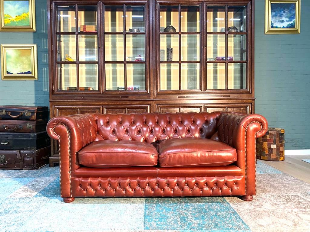 Springvale Chesterfield 2.5 zit bank donker cognac, Ophalen of Verzenden, Zo goed als nieuw, 200 tot 250 cm, Leer