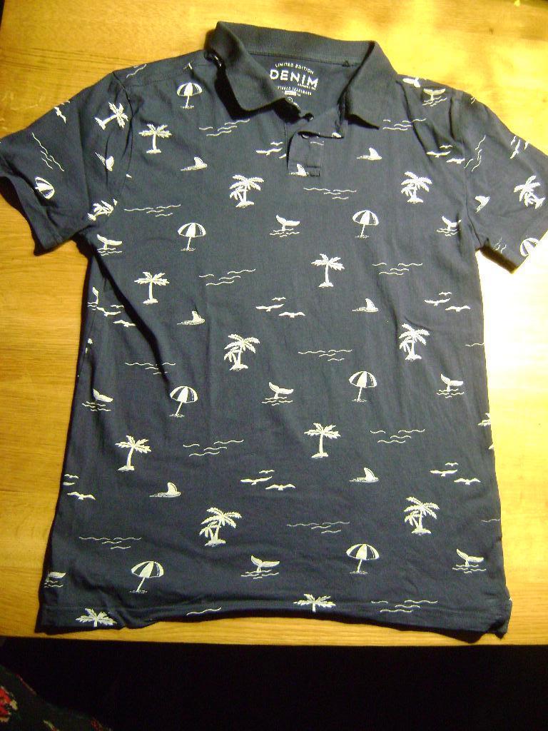 Blauw shirt met polokraag en zomerprint - maat S, Kleding | Heren, T-shirts, Ophalen of Verzenden, Gedragen, Blauw