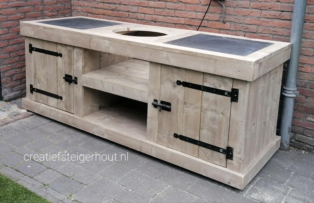 Onderhoudsarme steigerhouten buitenkeuken keramische tegels, Ophalen of Verzenden, Nieuw