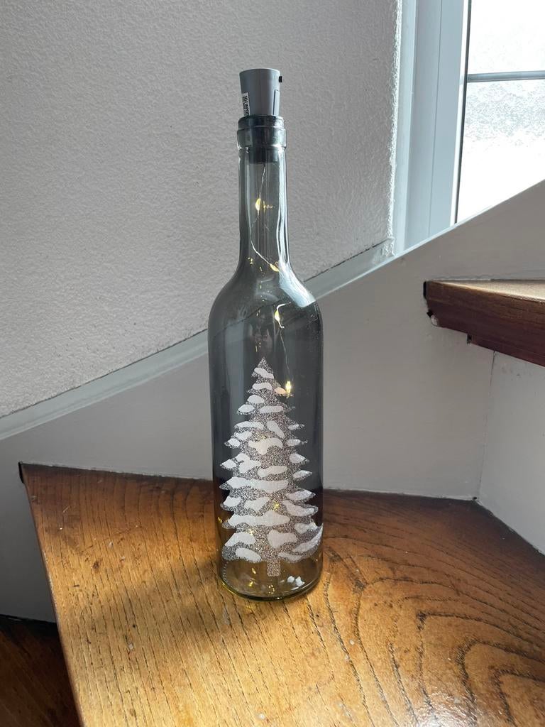 Glazen fles kerstboom verlichting, Diversen, Kerst, Ophalen of Verzenden, Zo goed als nieuw