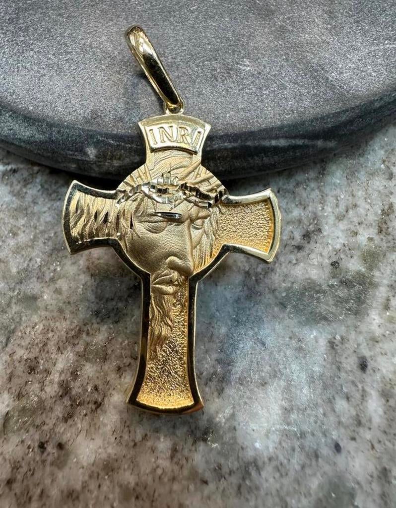 18k Gouden Kruishanger met Jezus afbeelding, Sieraden, Tassen en Uiterlijk, Kettinghangers, Ophalen of Verzenden, Nieuw
