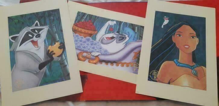 Disney: Pocahontas litho 3 stuks, Meeko, Pocahontas, Percy, Ophalen of Verzenden, Overige figuren