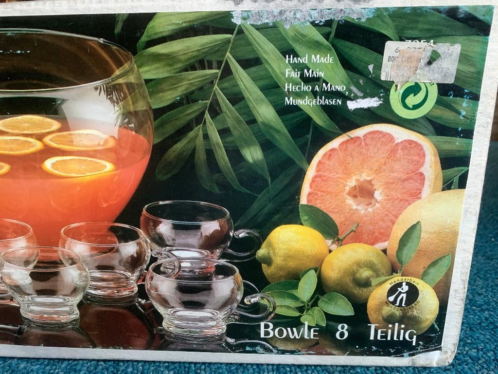 Vintage Glazen Punch Bowl Set - nieuw in doos, Overige typen, Nieuw, Ophalen of Verzenden, Glas