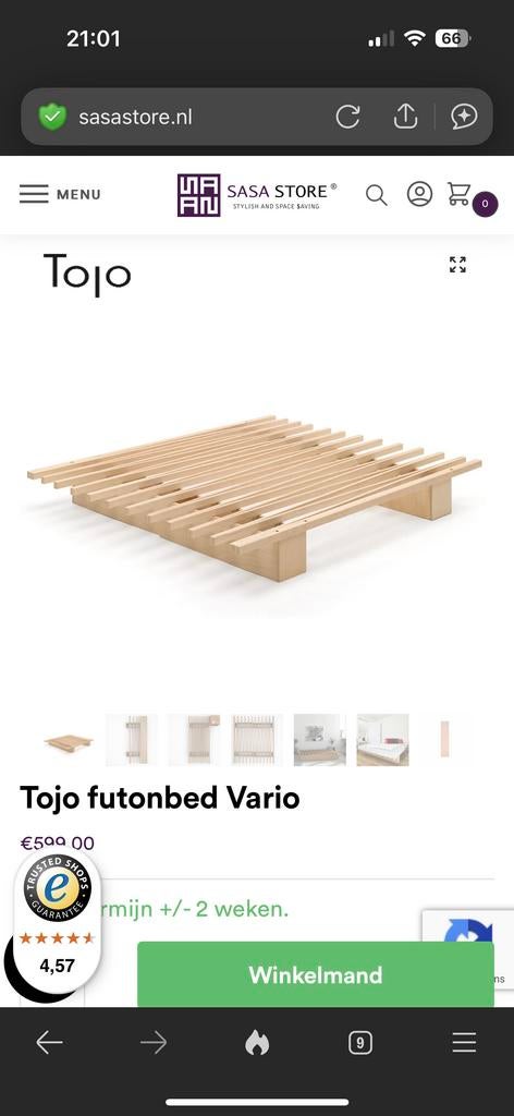 Uitschuifbaar Japans bedframe - massief hout, Huis en Inrichting, Ophalen, Verstelbaar, 90 cm, Eenpersoons