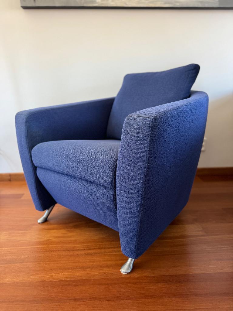 Blauwe fauteuil stoelen FSM, Ophalen, Gebruikt, 75 tot 100 cm, 75 tot 100 cm
