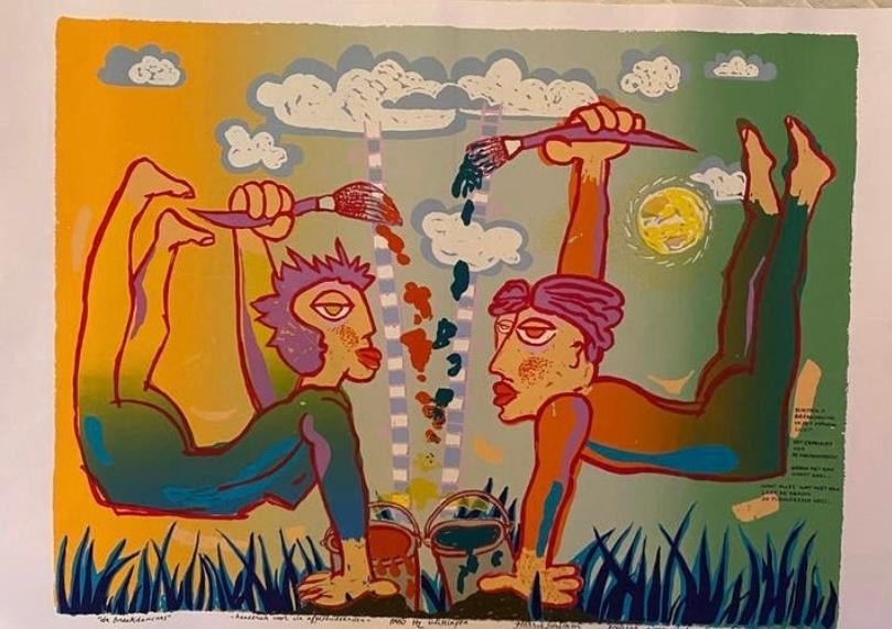 De Breakdancers zeefdruk 70x50cm Harrie Schalken, Ophalen of Verzenden