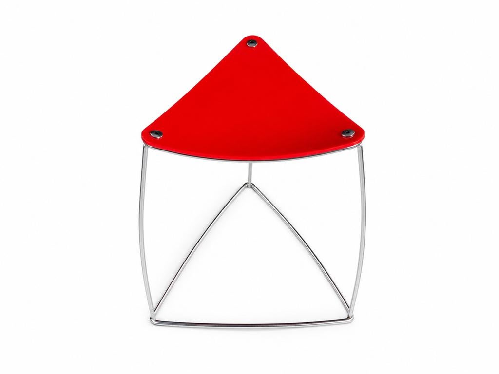 Modern design krukje / bijzettafel – rood & chroom, Ophalen, Zo goed als nieuw, Overige materialen